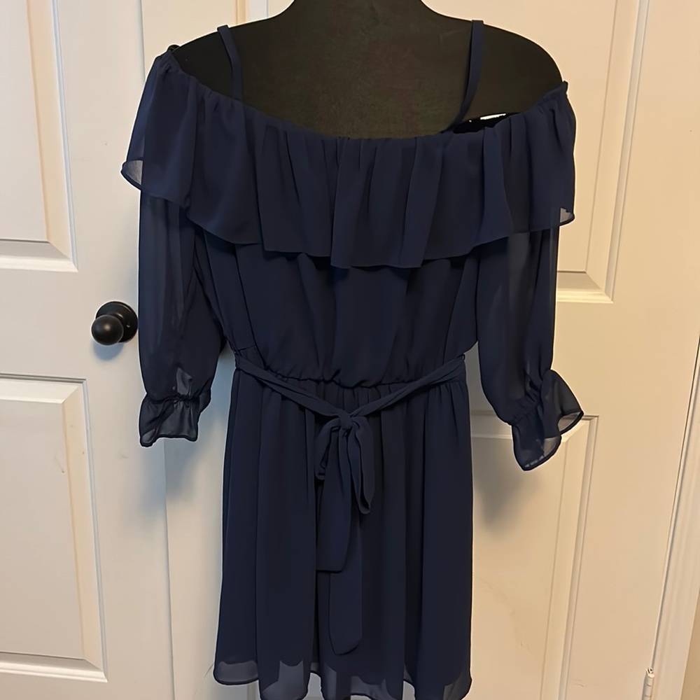 By & By Navy Blue off the shoulder Dress Size XL w/ adjustable straps